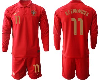 Men 2021 European Cup Portugal home red Long sleeve 11 Soccer Jersey