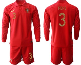 Men 2021 European Cup Portugal home red Long sleeve 3 Soccer Jersey1