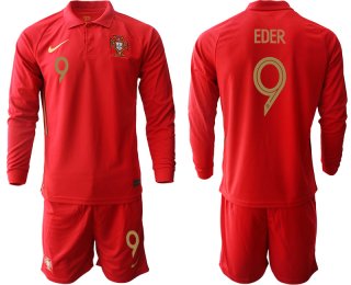 Men 2021 European Cup Portugal home red Long sleeve 9 Soccer Jersey1