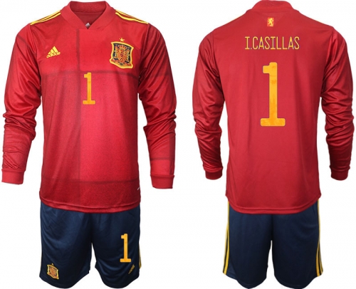 Men 2021 European Cup Spain home Long sleeve 1 soccer jerseys