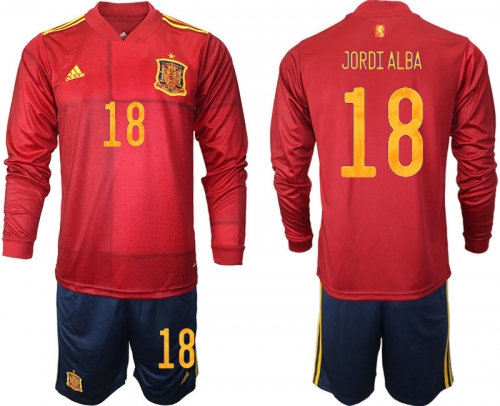 Men 2021 European Cup Spain home Long sleeve 18 soccer jerseys