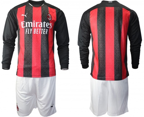 Men 2020-2021 club AC milan home long sleeve red Soccer Jerseys