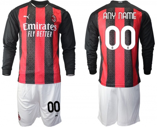 Men 2020-2021 club AC milan home long sleeve customized red Soccer Jerseys