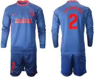 Men 2020-2021 club Atletico Madrid away long sleeves 2 blue Soccer Jerseys