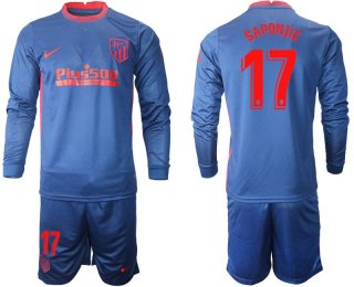 Men 2020-2021 club Atletico Madrid away long sleeves 17 blue Soccer Jerseys