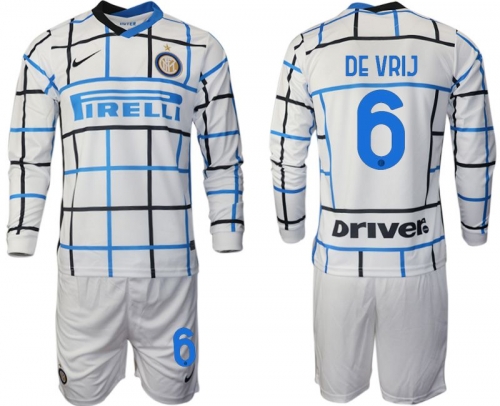 Men 2020-2021 club Inter milan away long sleeve 6 white Soccer Jerseys