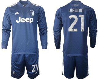 Men 2020-2021 club Juventus away long sleeves 21 blue Soccer Jerseys