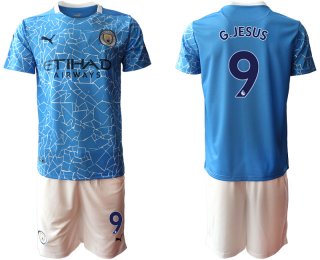 Men 2020-2021 club Manchester City home 9 blue Soccer Jerseys