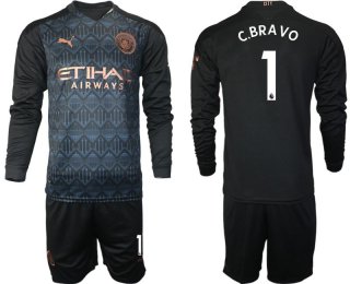 Men 2020-2021 club Manchester city home long sleeve 1 black Soccer Jerseys