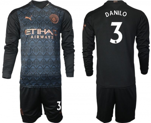 Men 2020-2021 club Manchester city home long sleeve 3 black Soccer Jerseys