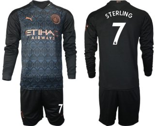 Men 2020-2021 club Manchester city home long sleeve 7 black Soccer Jerseys