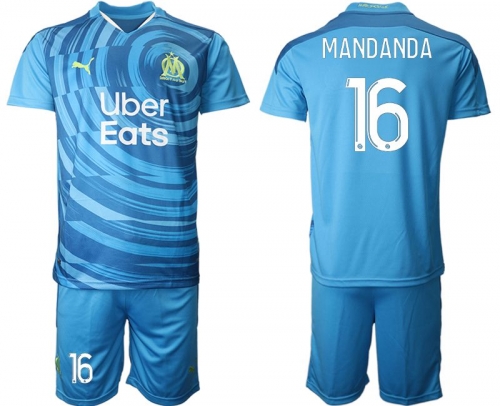 Men 2020-2021 club Olympique de Marseille away 16 blue Soccer Jerseys