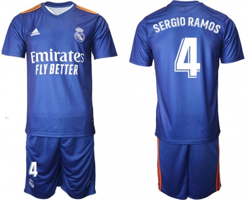 Men 2021-2022 Club Real Madrid away blue 4 Adidas Soccer Jersey