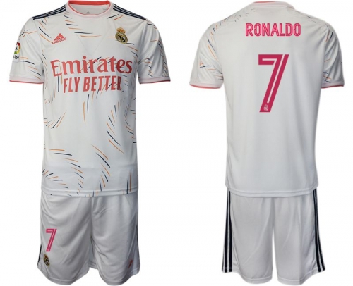 Men 2021-2022 Club Real Madrid home white 7 Adidas Soccer Jersey