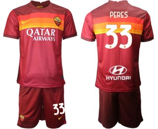 Men 2020-2021 club AS Roma home 33 red Soccer Jerseys