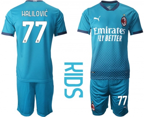 Youth 2020-2021 club AC milan away 77 blue Soccer Jerseys