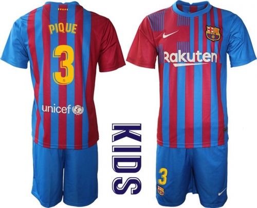 Youth 2021-2022 Club Barcelona home blue 3 Nike Soccer Jersey