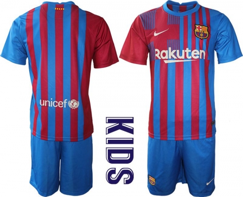 Youth 2021-2022 Club Barcelona home blue blank Nike Soccer Jersey