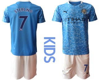 Youth 2020-2021 club Manchester City home blue 7 Soccer Jerseys