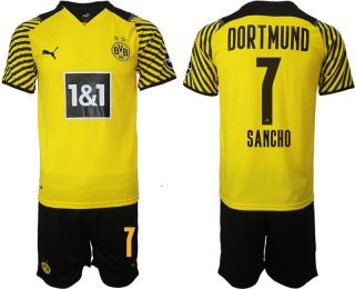 Men 2021-2022 Club Borussia Dortmund home 7 yellow Soccer Jersey