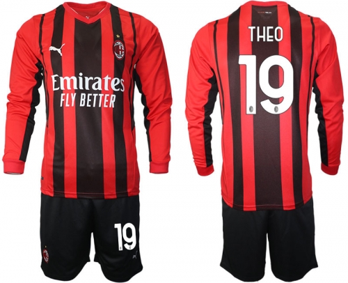 Men 2021-2022 Club Ac Milan home red Long Sleeve 19 Soccer Jersey