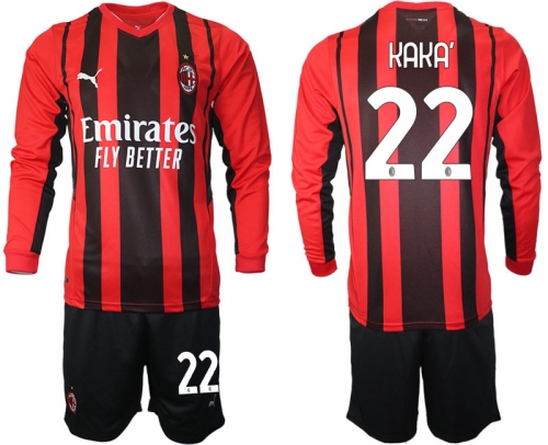 Men 2021-2022 Club Ac Milan home red Long Sleeve 22 Soccer Jersey