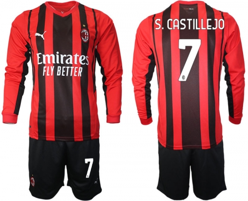 Men 2021-2022 Club Ac Milan home red Long Sleeve 7 Soccer Jerseys