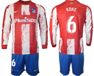 Men 2021-2022 Club Atletico Madrid home red Long Sleeve 6 Soccer Jersey