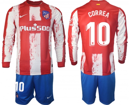 Men 2021-2022 Club Atletico Madrid home red Long Sleeve 10 Soccer Jersey