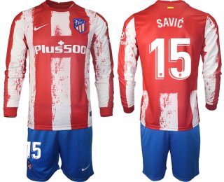 Men 2021-2022 Club Atletico Madrid home red Long Sleeve 15 Soccer Jersey