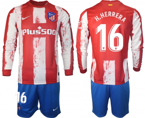 Men 2021-2022 Club Atletico Madrid home red Long Sleeve 16 Soccer Jersey