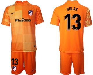 Men 2021-2022 Club Atletico Madrid orange red goalkeeper 13 Soccer Jersey