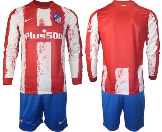 Men 2021-2022 Club Atletico Madrid home red Long Sleeve blank Soccer Jersey