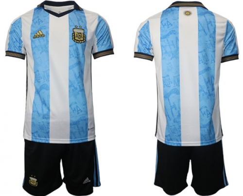 Men's Argentina Blank White Blue Home Soccer Jersey Suit