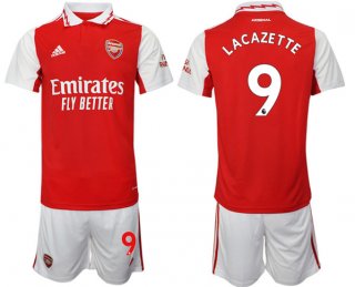 Men's Arsenal F.C #9 Lacazette 2023 Red Home Soccer Jersey Suit