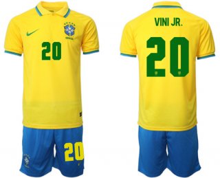 Men's Brazil #20 Vini Jr. Yellow Home Soccer Jersey Suit