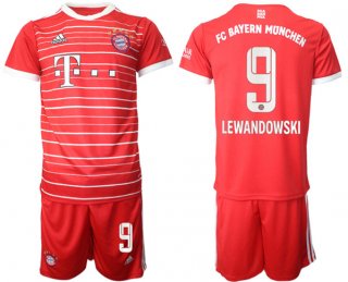 Men's FC Bayern München #9 Robert Lewandowski 22-23 Red Home Soccer Jersey Suit