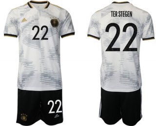 Men's Germany #22 Ter Stegen White Home Soccer Jersey Suit