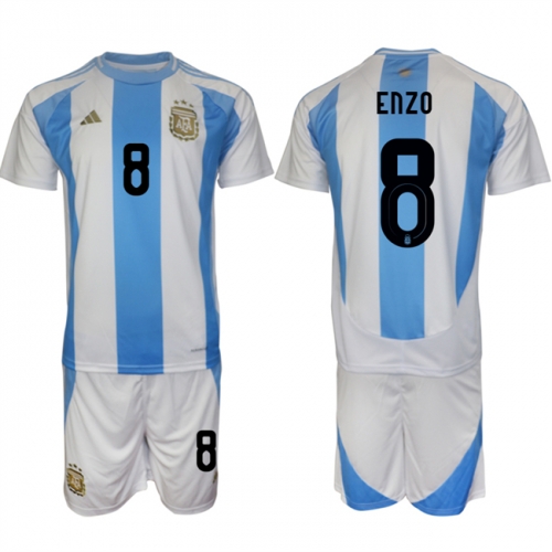 Men's Argentina #8 Enzo White Blue 2024-25 Home Soccer Jersey Suit