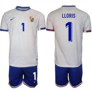 Men's France #1 Hugo Lloris White 2024-25 Away Soccer Jersey Suit