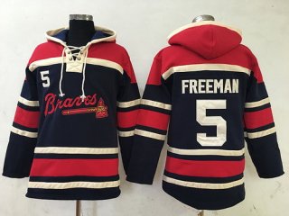 Men's Atlanta Braves #5 Freddie Freeman Navy Blue Stitched MLB Baseball Hoodie