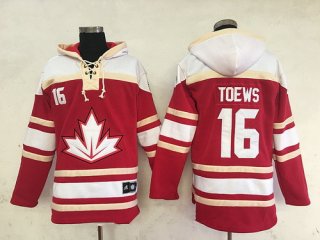 Men's Team Canada #16 Jonathan Toews 2016 World Cup of Hockey Red Stitched Old Time Hockey Hoodie