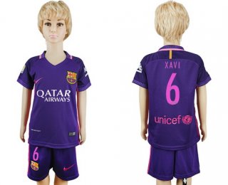 2016-17 Barcelona #6 XAVI Away Soccer Youth Purple Shirt Kit