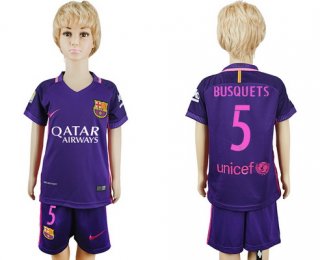 2016-17 Barcelona #5 BUSQUETS Away Soccer Youth Purple Shirt Kit