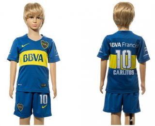 2016-17 Boca Juniors #10 CARLITOS Home Soccer Youth Teal Shirt Kit