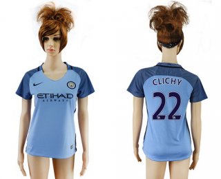 2016-17 Manchester City #22 CLICHY Away Soccer Women's Blue AAA+ Shirt