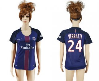 2016-17 Paris Saint-Germain #24 VERRATTI Home Soccer Women's Navy Blue AAA+ Shirt