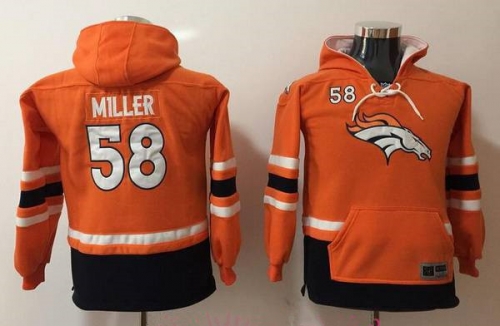 Youth Denver Broncos #58 Von Miller NEW Orange Pocket Stitched NFL Pullover Hoodie