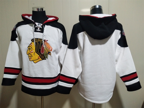 Men's Chicago Blackhawks Blank White Ageless Must Have Lace Up Pullover Hoodie