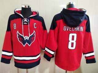 Men's Washington Capitals #8 Alex Ovechkin Red Ageless Must Have Lace Up Pullover Hoodie